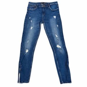 ZARA TRF Denim Makers Skinny Jeans – Distressed + Ankle Zip – Women’s M (USA 8)‎